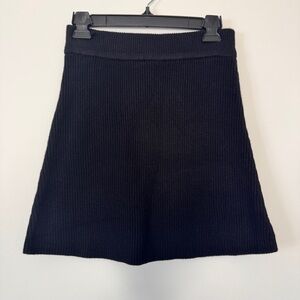 NWT Zara Knit Skirt Elastic Waistband Ribbed Trim Black Academia Soft Sz S